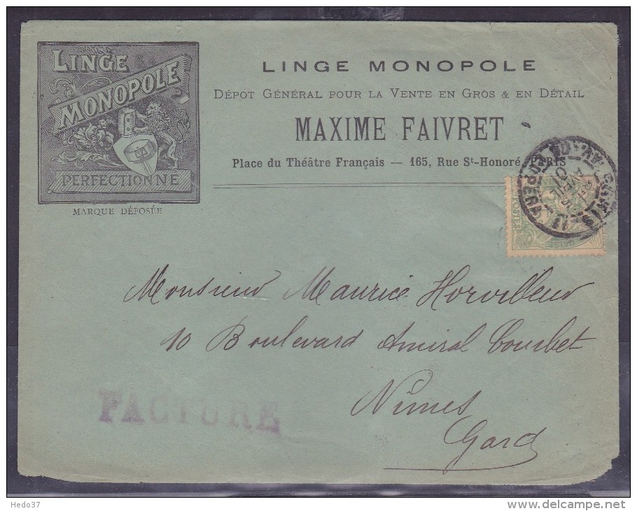 France Type Blanc - Lettre - 1900-29 Blanc