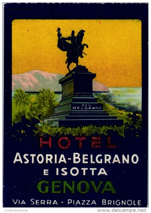 4 Hotel Labels ITALY ITALIE  GENOVA GENUA GENOA  Vittoria Plaza  Britannia Astoria Belgrano - Hotel Labels