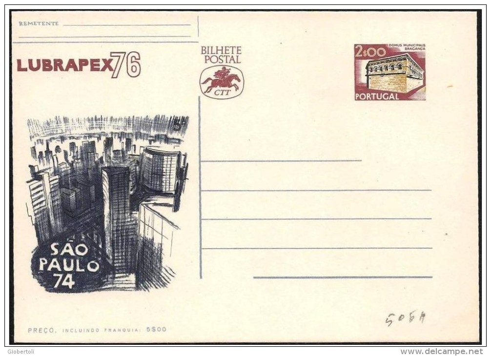 Portogallo/Portugal: Intero, Stationery, Entier, "Lubrapex '76", 4 Scan - Briefmarkenausstellungen