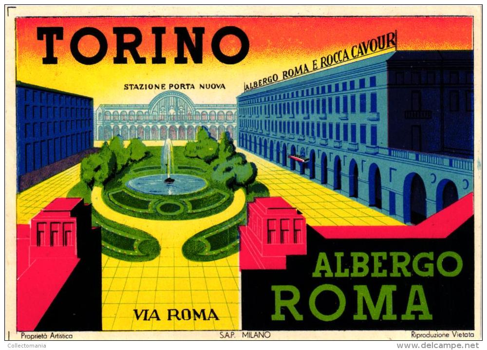 2 Hotel Labels ITALY ITALIE  TORINO Albergo Princopi Di Piemonte  Albergo Roma - Hotel Labels