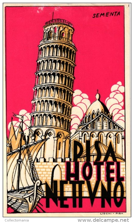 1 HOTEL Label   1 Postcard  ITALY ITALIE  PISA  HOTEL NETTUNO   HOTEL REGINA - Hotel Labels