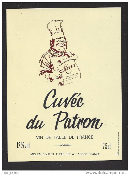 Etiquette De Vin De Table - Cuvée Du Patron  - Thème Métier Cuisinier - Berufe