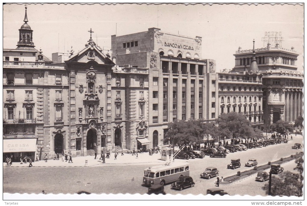 38 POSTAL DE MADRID DE LA IGLESIA DE SAN JOSE Y CALLE ALCALA DEL AÑO 1954 (GARCIA GARRABELLA) - Madrid