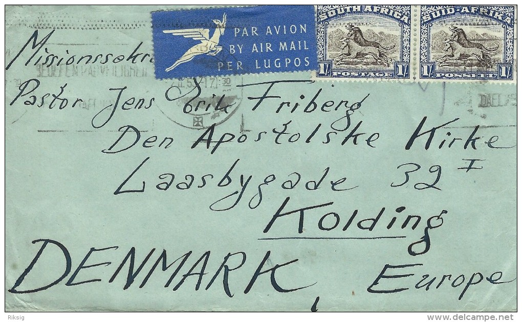 South Africa.  Air Mail.   Cover Sent To Denmark.  H-574 - Posta Aerea