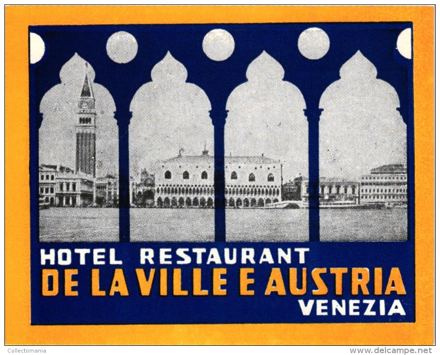5 HOTEL Ettiquettas  ITALY ITALIE Italia VENEZIA VENISE VENICE Hotel Saturna Europa Universo Danieli Royal - Hotel Labels