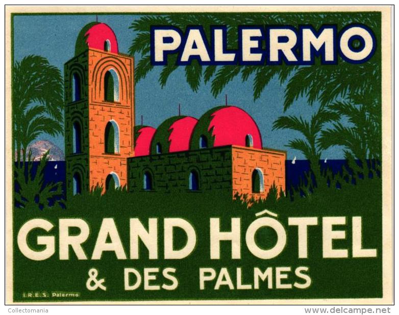 3 HOTEL LABELS ITALY ITALIE  SICILY  PALERMO PALACE HOTEL GRAND HOTEL Impr Richter - Hotel Labels