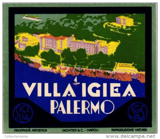 3 HOTEL LABELS ITALY ITALIE  SICILY  PALERMO PALACE HOTEL GRAND HOTEL Impr Richter - Etiquetas De Hotel