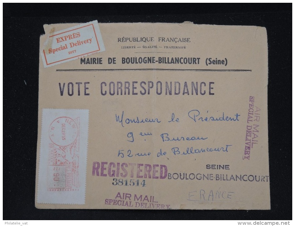 ETATS UNIS  - Enveloppe De New York En Exprès  Pour La France En 1955- A Voir - Lot P10676 - Lettres & Documents
