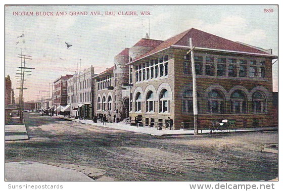 Wisconsin Eau Claire Ingram Block And Grand Avenue 1914 - Eau Claire