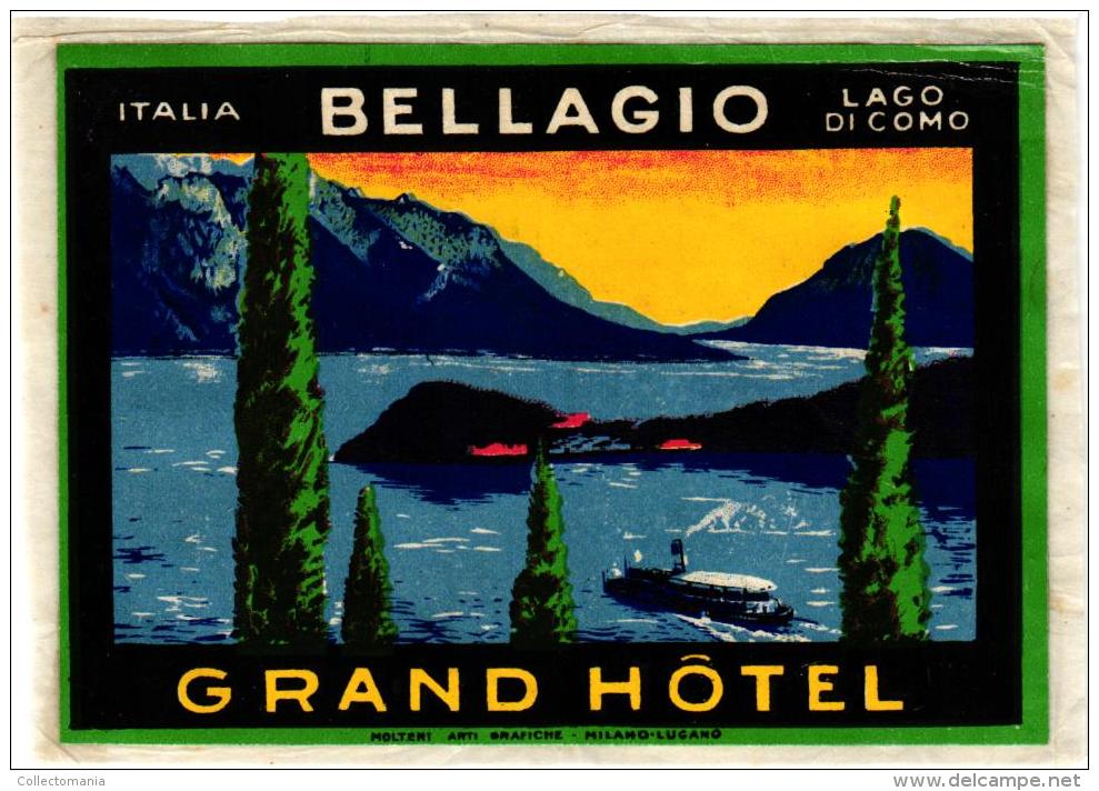 5 HOTEL LABELS ITALY ITALIE LAGO DI COMO Lake Como LAC DE COME Bellagio Torriggia Albergio Sociale - Hotel Labels