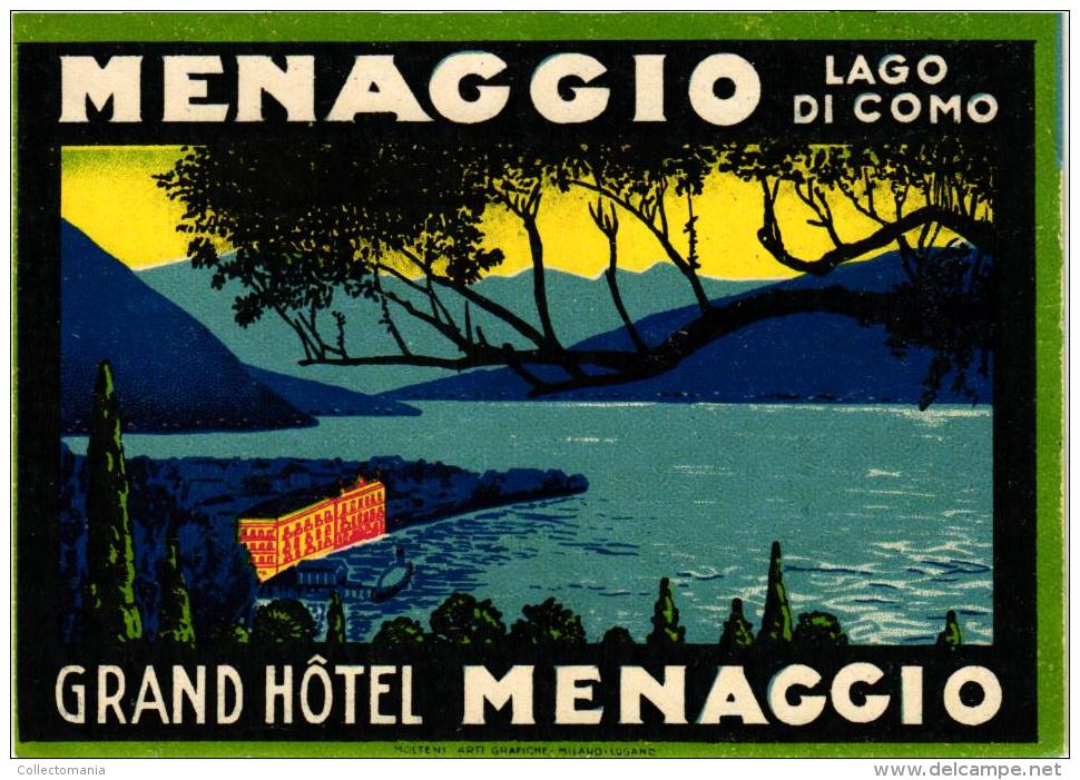 4 HOTEL LABELS ITALY ITALIE LAGO DI COMO Lake Como LAC DE COME - Hotel Labels