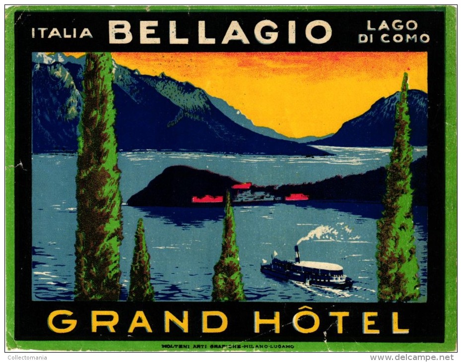 4 HOTEL LABELS ITALY ITALIE LAGO DI COMO Lake Como LAC DE COME - Hotel Labels