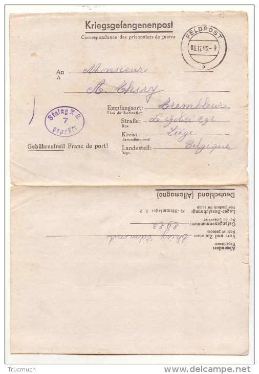 Correspondance Des Prisonniers De Guerre -  Oblitération De Censure - Feldpost - Stalag - Militaria