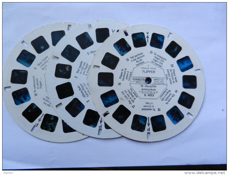 VIEW MASTER DISNEY 3 DISQUES FLIPPER LE DAUPHIN AMOUREUX 1966 - Visionneuses Stéréoscopiques