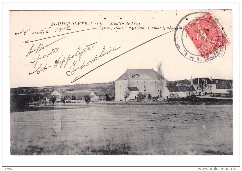 37 St Saint Hippolyte Moulin De Lege Carte RARE Cachet 1912 - Autres & Non Classés