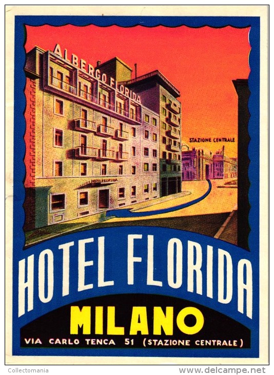 4 HOTEL LABELS ITALY ITALIE  MILANO MILAN MAILAND HOTEL FLORIDA HOTEL REGINA CONTINENTAL TOURING - Hotel Labels