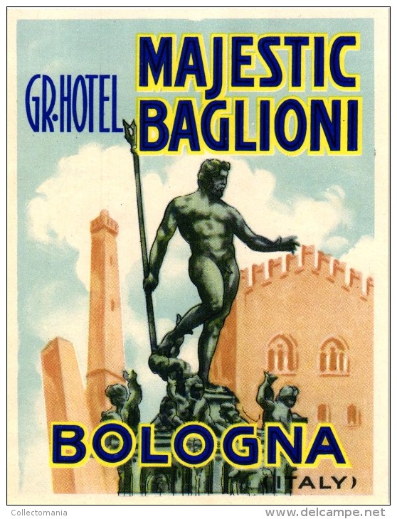 3 HOTEL LABELS ITALY ITALIE  BOLOGNA Bologne HOTEL MAJESTIC BAGLIONI  HOTEL ROMA - Hotel Labels