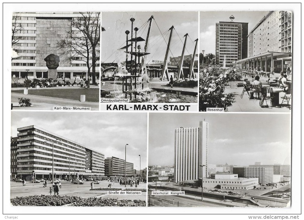 Cpsm: ALLEMAGNE - KARL MARX STADT Omnibusbahnhof - Rosenhof - Stabe Der Nationen - Interhotel Kongreb. - Chemnitz (Karl-Marx-Stadt 1953-1990)
