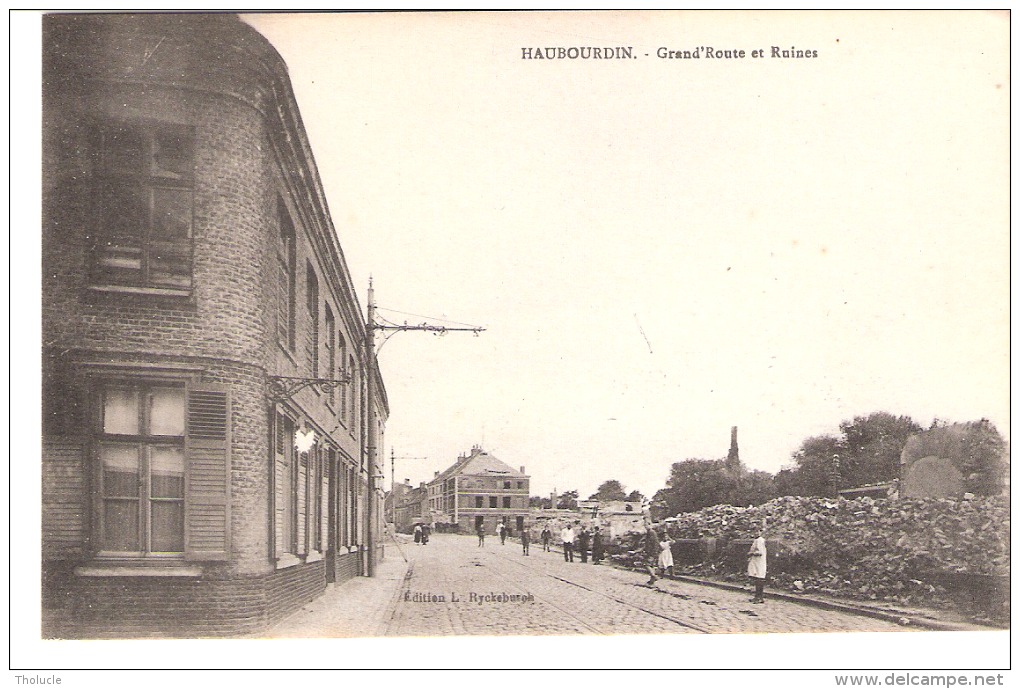 Haubourdin (Lille-Nord)-+/-1920-Grand'Route Et Ruines-animée - Haubourdin