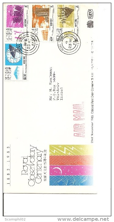 Hong-Kong -Centenaire De L'observatoire Royal ( FDC De 1983 Voyagé Vers Israel à Voir) - FDC