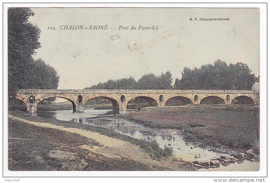 Chalon Sur Saone - Pont Du Faux-Lit (pêcheurs) Circulé 1905, Deux Accrocs En Relief Sous La Légende, Colorisée - Chalon Sur Saone