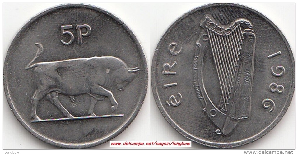 Irlanda 5 Pence 1986 KM#22 - Used - Irlanda