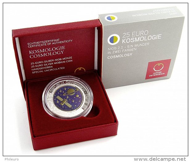 Autriche 2015 : 25€ 'Cosmologie' En Argent Et Niobium - Disponible En France - Oesterreich