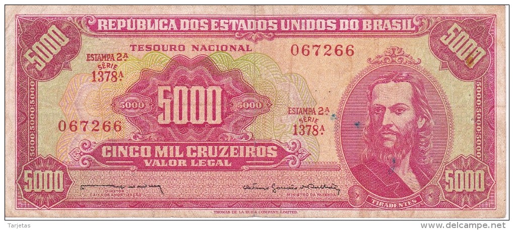 BILLETE DE BRASIL DE 5000 CRUZEIROS DEL AÑO 1964  (RARO)(BANKNOTE) TIRADENTES - Brasil
