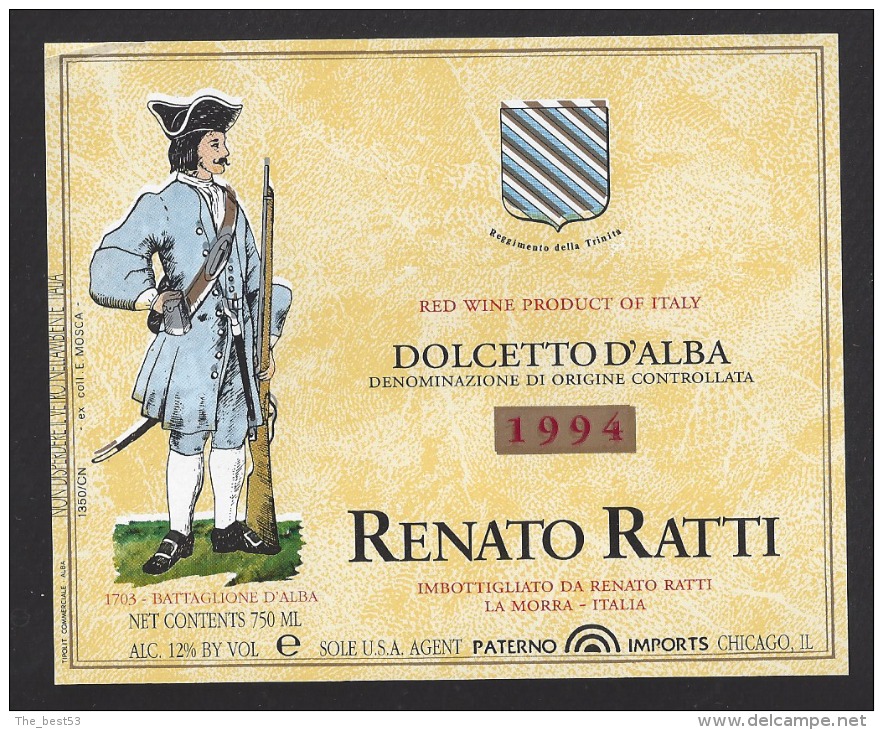 Etiquette De Vin Dolcetto  D´Alba  -  Batallon D'Alba 1703  - Thème Militaire - Renato Ratti à La Morra Italie - Antique Uniforms