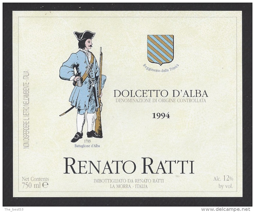 Etiquette De Vin Dolcetto  D´Alba  -  Batallon D´Alba 1703  - Thème Militaire - Renato Ratti à La Morra Italie - Oude Uniformen