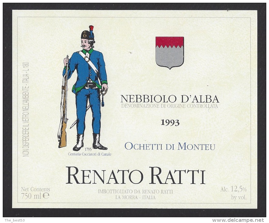 Etiquette De Vin Nebbiolo D´Alba - Centuria Cacciaori Di Canale 1795 - Thème Militaire - Renato Ratti à La Morra Italie - Uniformes Anciens