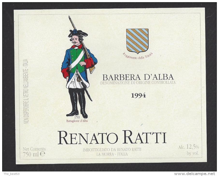 Etiquette De Vin Barbera D´Alba - Bataillon D'Alba 1793 - Thème Militaire - Renato Ratti à La Morra Italie - Uniformes Anciens