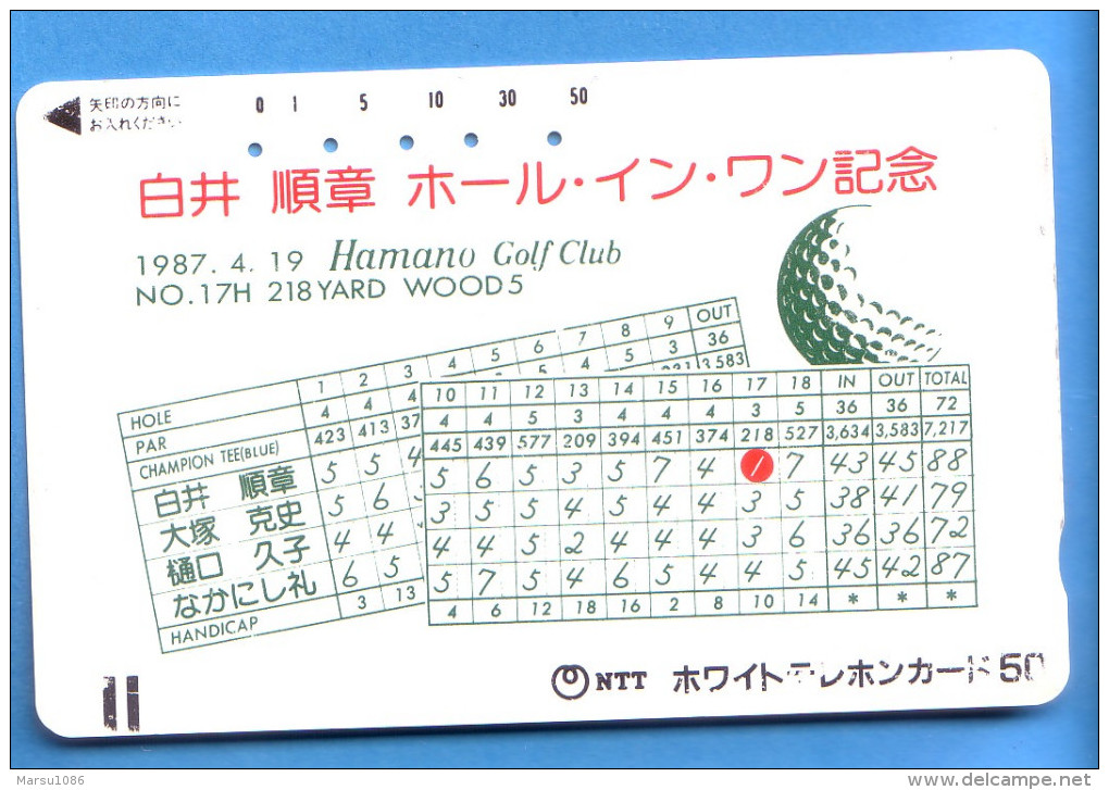 Japan Japon Telefonkarte Phonecard Télécarte Barcode Balken Front Bar Nr. 110 - 011  Sport Golf  Hole In One - Sport