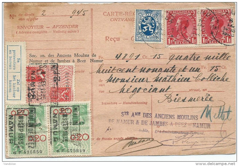 CARTE DE 1935 AVEC 3 TIMBRES ET 3 TIMBRES FISCAUX - Documents