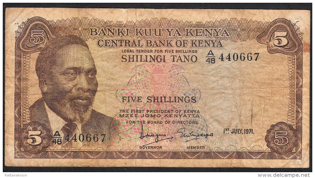 KENYA  P6b 5 SHILLINGS   1971     FINE  2 P.h. ! - Kenya