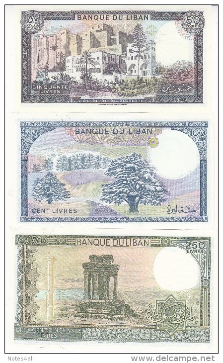 LEBANON 1 5 10 25 50 100 250 LIRA 1980 1988 P-61 62 63 64 65 66 67 UNC SET LOT - Lebanon