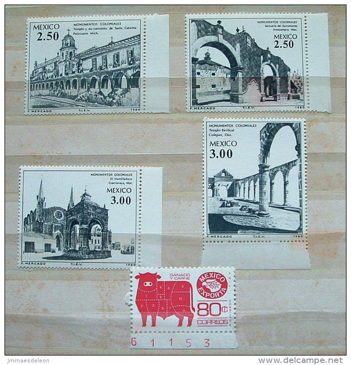 Mexico 1975 - 1987 - Mint MNH - Exportation - Beef - Church Colonial Buildings - Mexico