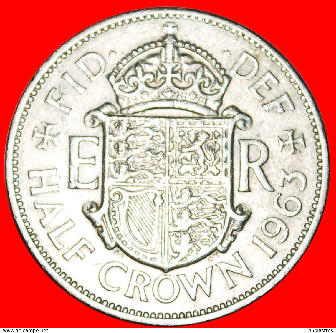 * COAT OF ARMS (1954-1970): GREAT BRITAIN  HALF CROWN 1963! ELIZABETH II (1953-2022) LOW START NO RESERVE! - K. 1/2 Crown