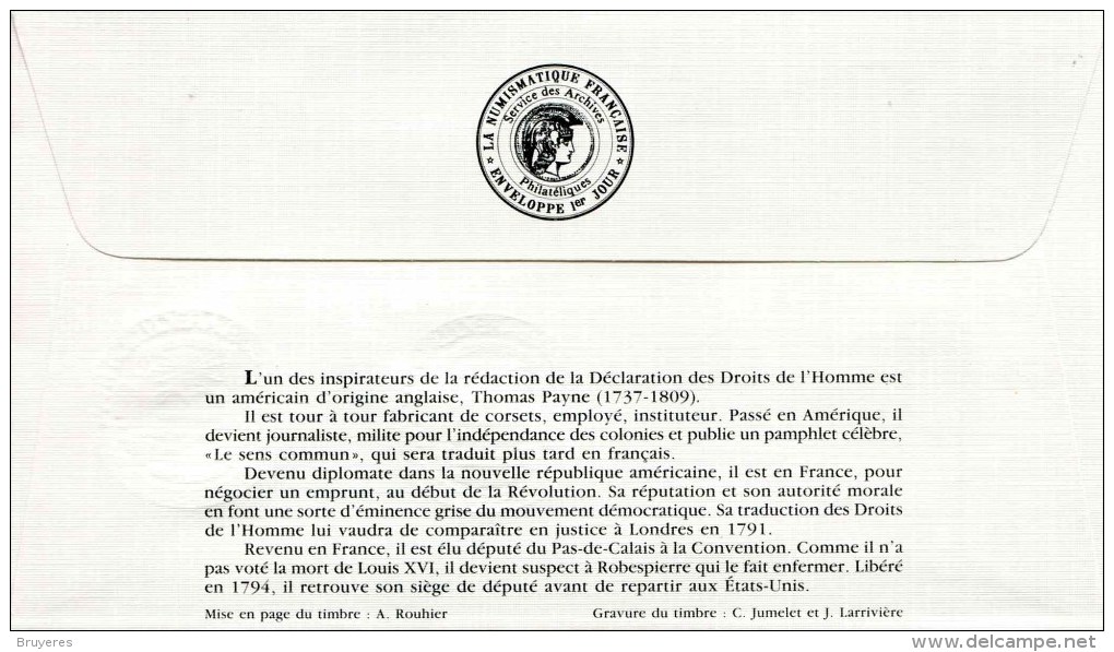 ENV PJ De 1989 Avec Timbres Et Illustration "Déclaration Des Droits De L'Homme - Articles II à VI" Oblit. PJ Versailles - 1980-1989