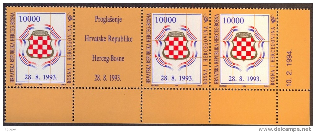 BOSNIA & H.- MOSTAR - COAT  Of  ARMS  HERCEGBOSNE - **MNH - 1993 - Francobolli