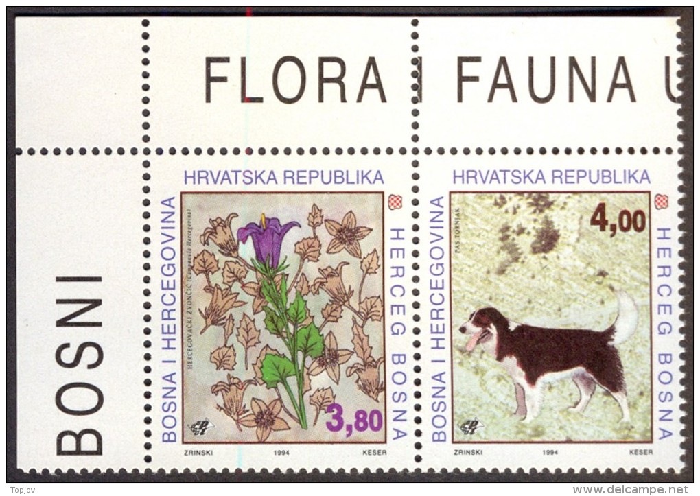 BOSNIA & H.- MOSTAR - DOGS - FLOWERS - **MNH - 1994 - Chiens