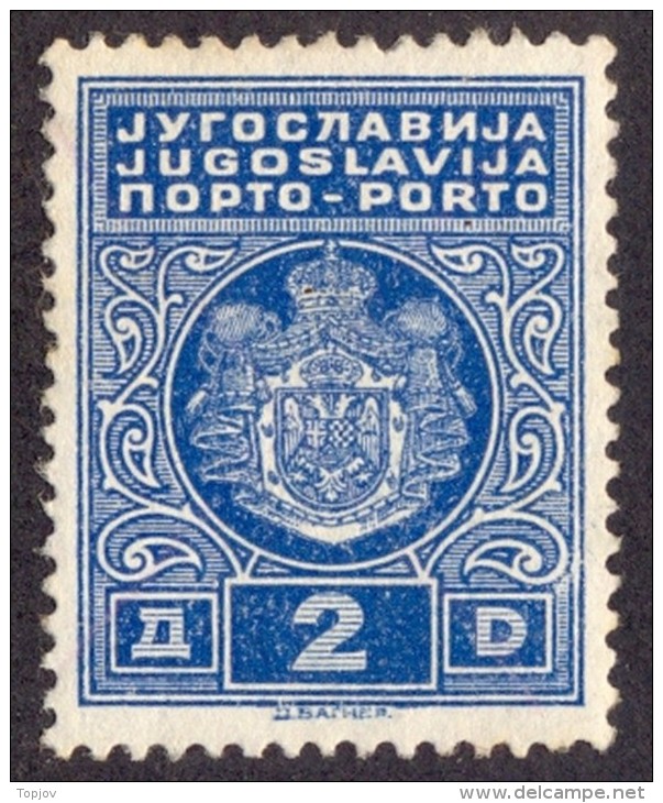 YUGOSLAVIA - JUGOSLAVIA - PORTO   2 Din - **MNH - 1931 - Timbres-taxe