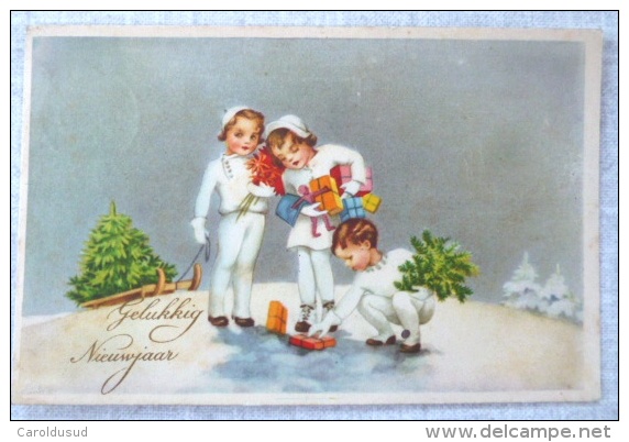 CP Litho Illustrateur Ebner BAUMGARTEN ? Enfant Vetement Blanc Neige Luge Cadeau FLAMME RAISINS GENT 1939 - Baumgarten, F.