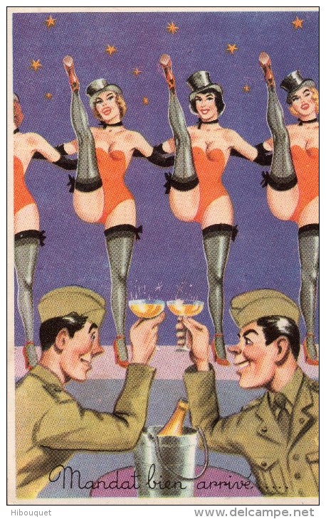 Humoristique Militaire, "Mandat Bien Arrivé" 2 Bidasses Trinquant Au Champagnne Devant Les Pin Up Girls - Humour