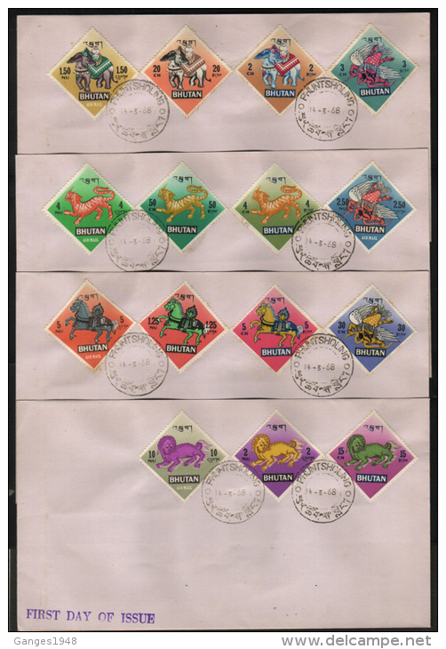 Bhutan / Bhoutan  1968  Tigers  Mythological Creatures  Animals  15 Stamps On 4 First Day Covers #  87175 - Bhutan