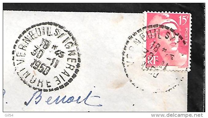 Cachet à Date Bureau De Distribution En 1950 Sur 15 Cent Gandon Sur LETTRE AVEC CORRESPONDANCE Lot9006 - 1903-60 Semeuse A Righe