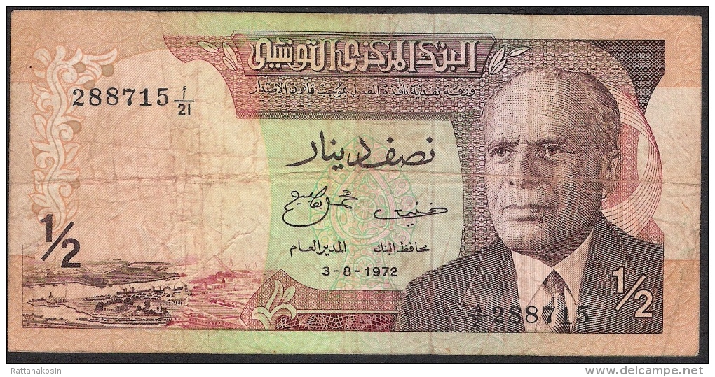 TUNISIA  P66  1/2   DINAR   1972    FINE  NO P.h. ! - Tusesië