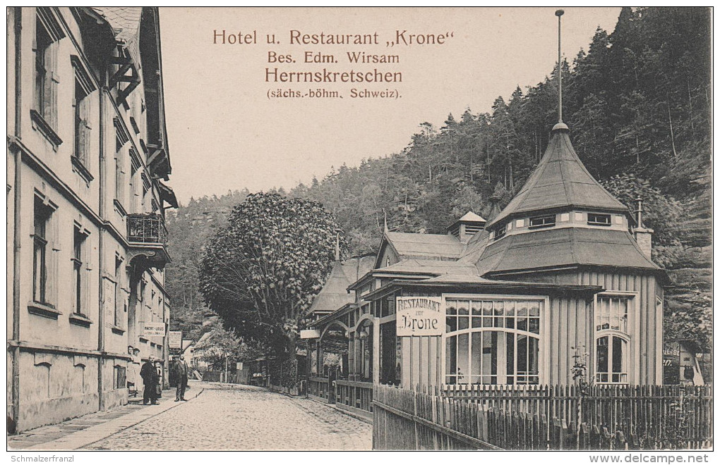 AK Hrensko Herrnskretschen Böhmische Schweiz Gasthof Restaurant Krone Bei Tetschen Decin Schmilka Schöna Niedergrund - Sudeten