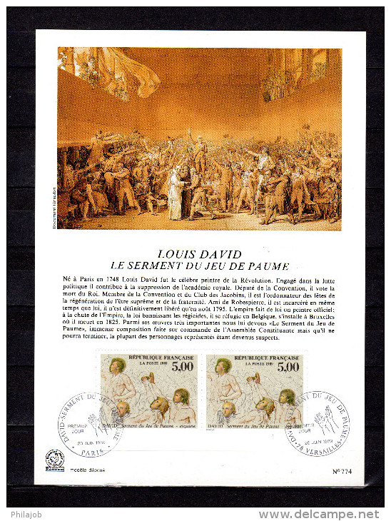 FRANCE 1989 : Encart 1er Jour " LE SERMENT DU JEU DE PAUME De DAVID " 2 X N° YT 2591 - Franz. Revolution