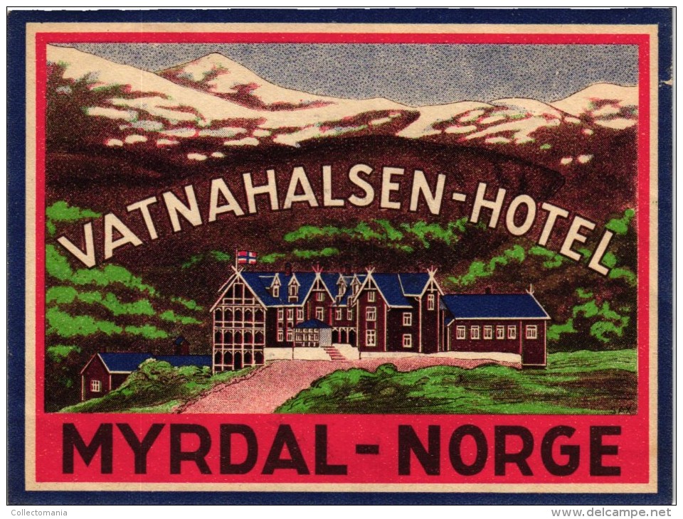 8 HOTEL LABELS NORWAY NORGE NORVEGE MYRDAL STALHEIM FEFOR LOEN MORCEDAL OSLO Nice Collection - Hotelaufkleber